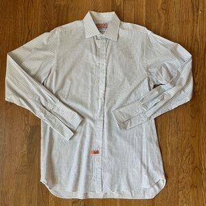 Thomas Pink White with Blue Check Shirt Superfine Two Fold, Size 16.5-36.5